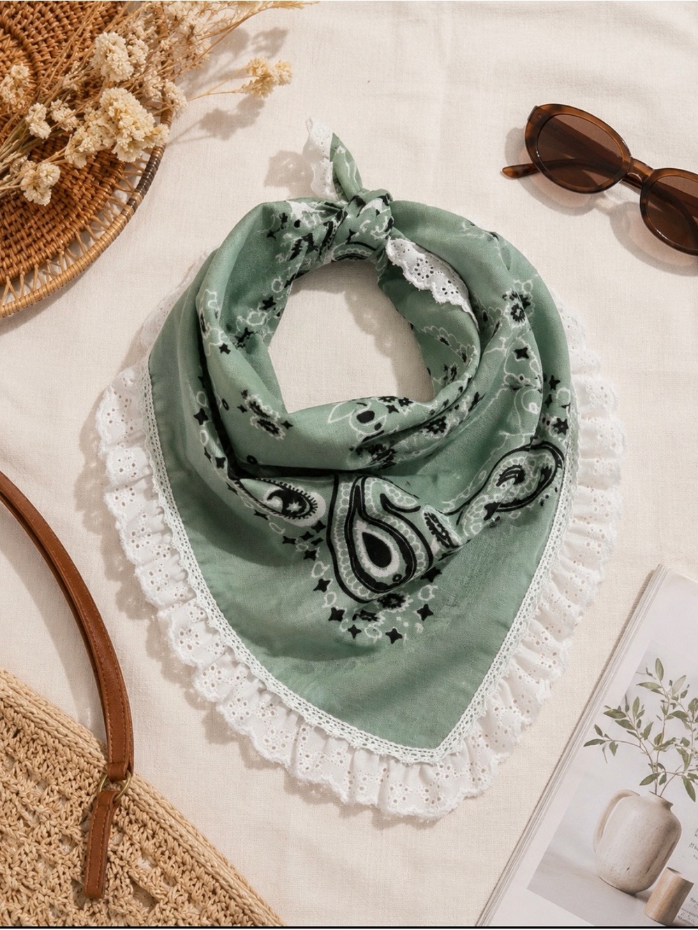 Lace Bandana Hair Scarf Handmade